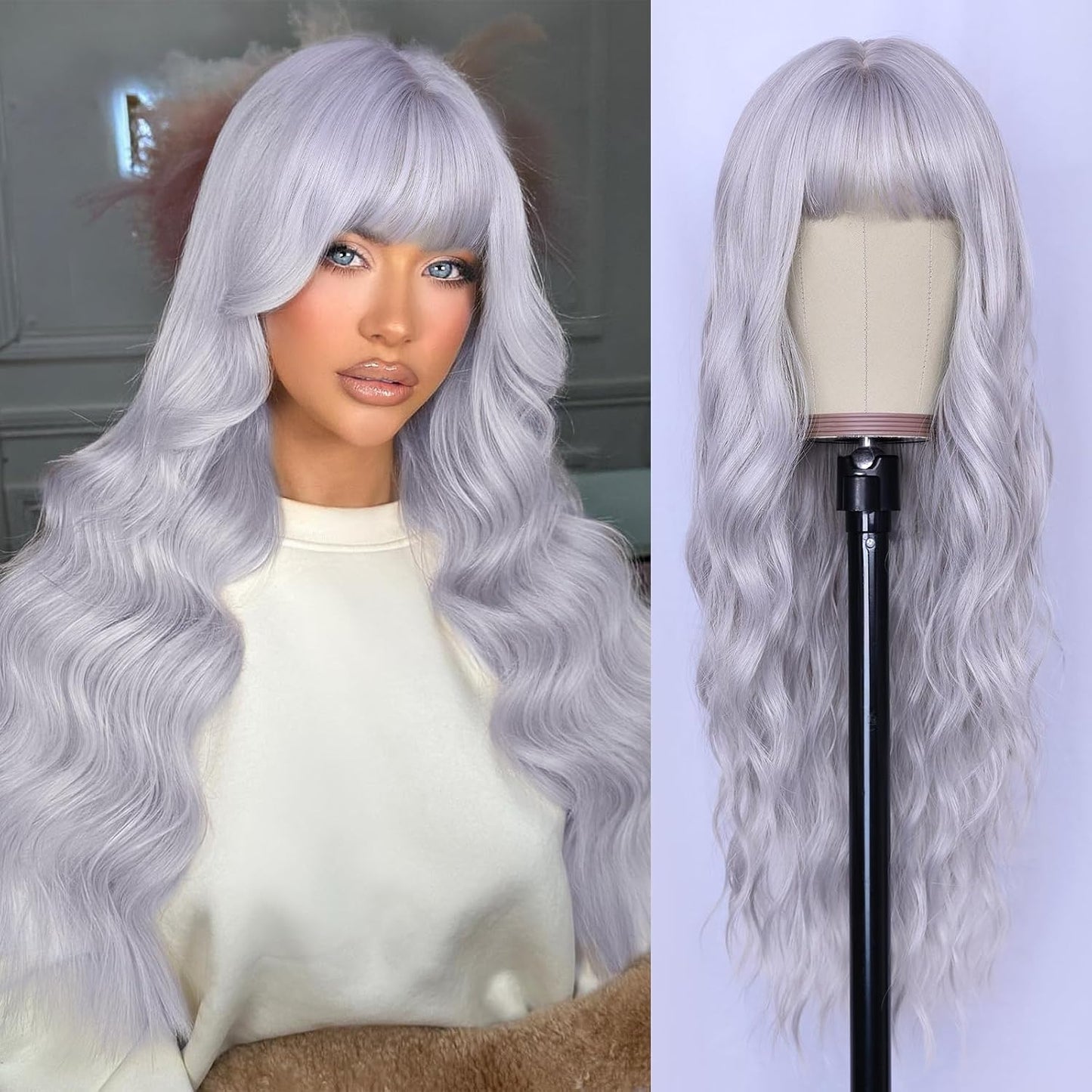 NAYOO Brown Wigs for Women - Long Curly Wavy Hair | Heat Resistant Synthetic Fiber, 24 Inches
