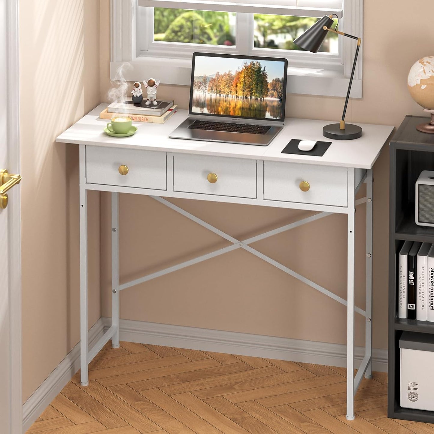 Small Writing Desk - 37.2 Inch Computer Desk with 3 Drawers | Rustic Brown for Bedroom, Home Office, Dorm