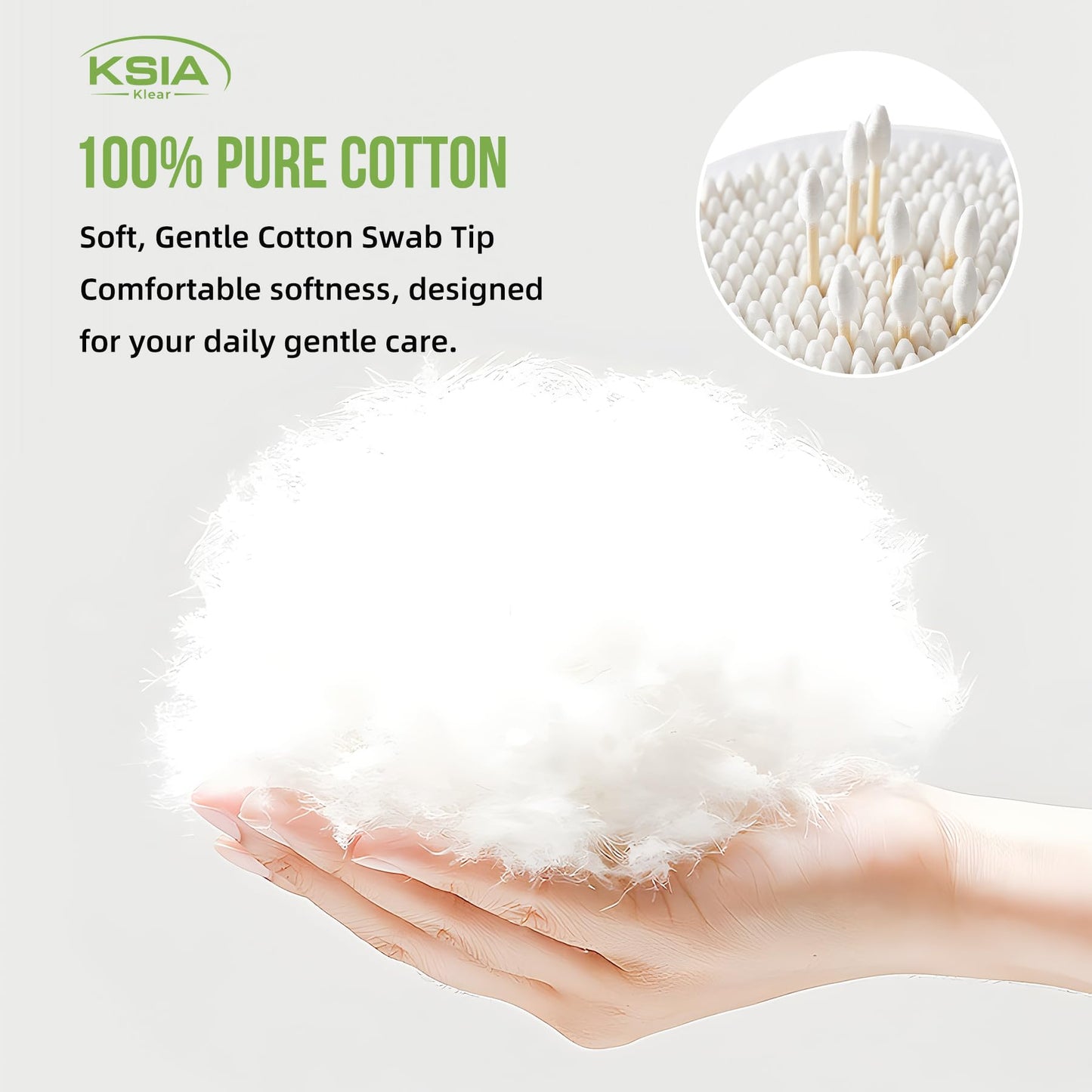 KSIA Klear Cotton Swabs 500 Count, Double Tipped Cotton Buds with Pointed & Round Tips, Strong Wooden Sticks Cotton Swabs For Ears, Makeup, Personal Care and Cleaning, 1 Box Pack