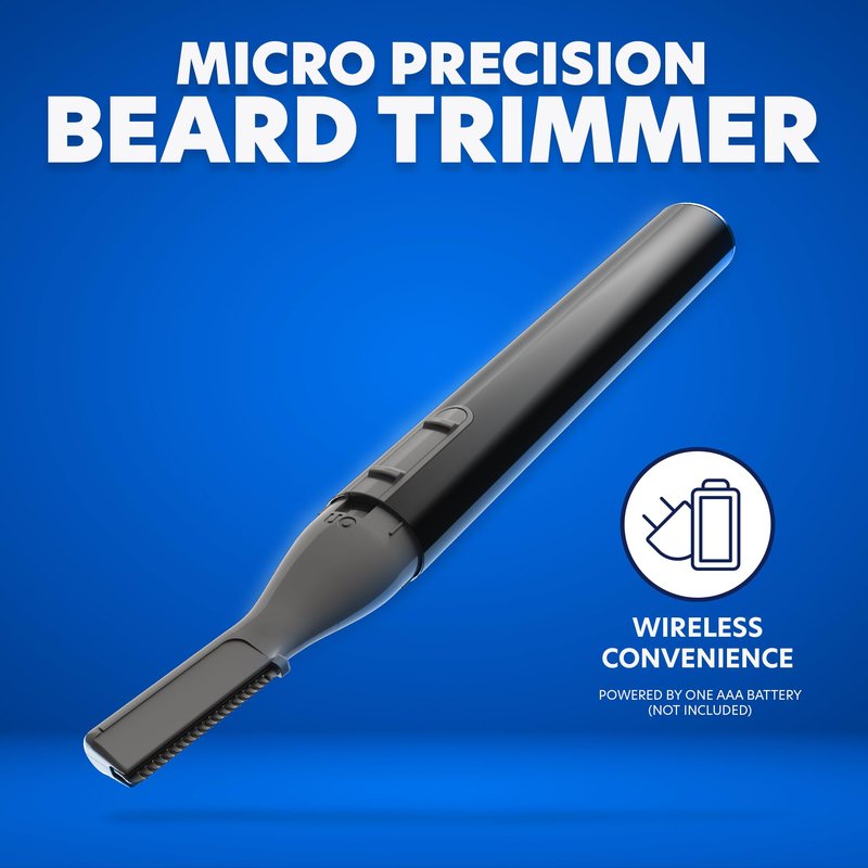 CHARGEWORX Micro Precision Beard Trimmer for Men, Cordless Double-Sided Mustache & Detail Razor, Battery-Operated Facial Hair Trimmer with Protective Cap & Ergonomic Handle, Black