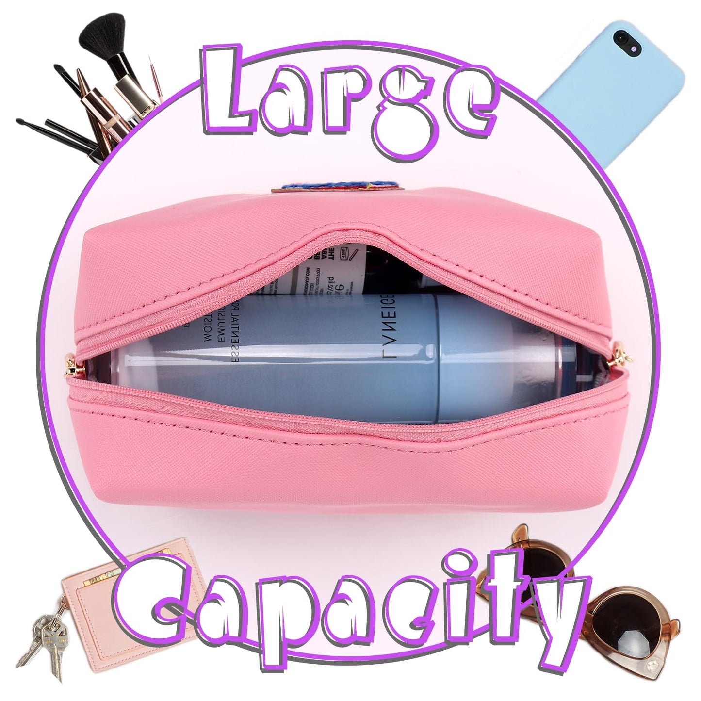 Hbhpov Personalized Initial Letter Makeup Bag Organizer,Waterproof PU Leather Letter Zipper Cosmetic Pouch Bag Travel Portable Toiletry Bag,Gift Ideal for Teen Girls Women Birthday Friend Mom