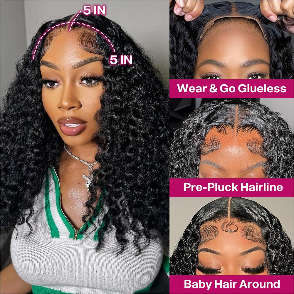 Curly Bob Wig - 200% Density Deep Wave Human Hair | 5x5 HD Lace Closure, 18 Inch, Black for Women
