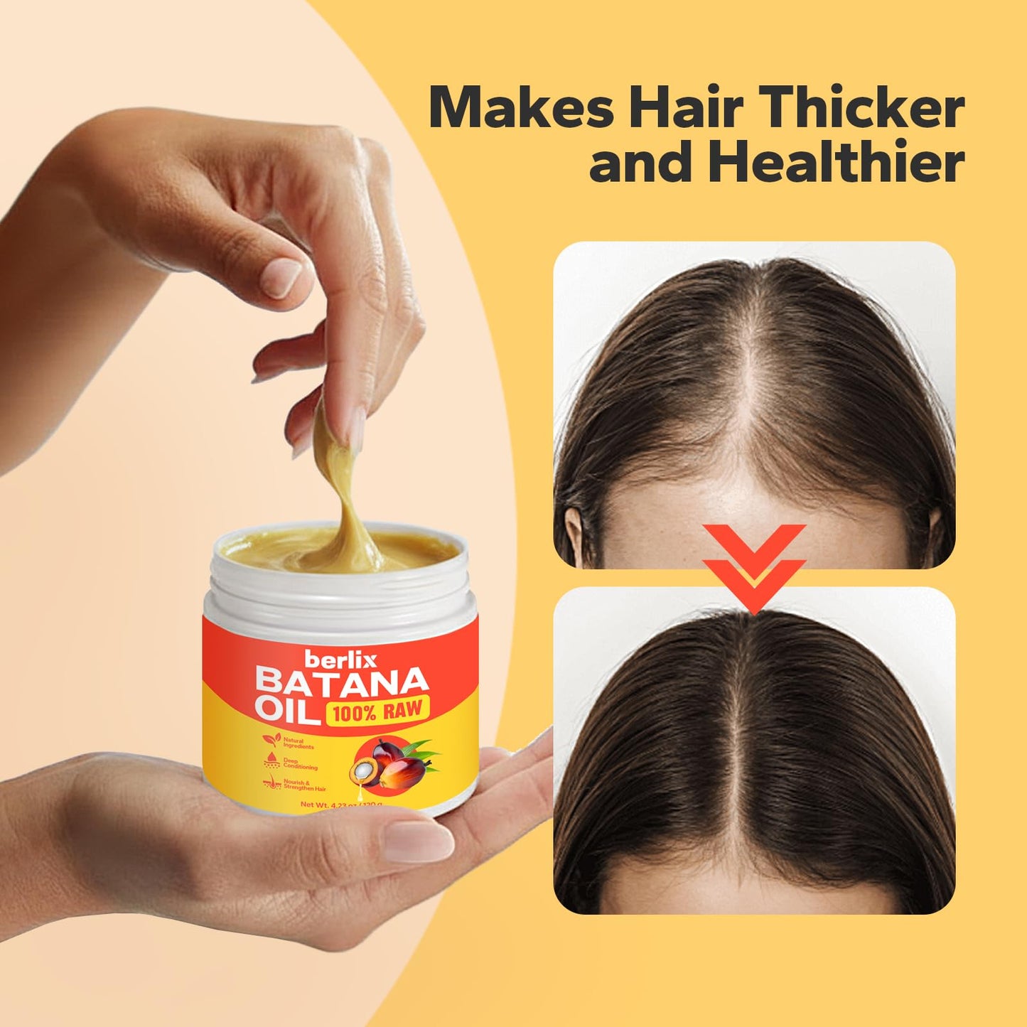 Berlix Raw Batana Oil for Hair Growth (4.23 oz), Pure and Natural, Unrefined 100% Raw Batana Oil Paste to Repair, Strengthen, Regrow & Nourish Damaged Hair for Men & Women