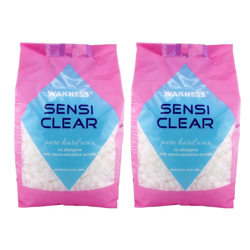 Waxness Sensi Clear Pure Hard Wax Beads 2.2 lb (1 kg) Pack of 2 – Stripless Professional Hard Wax for Face & Body, Smooth Application, Suitable for Sensitive Skin – Made in Italy