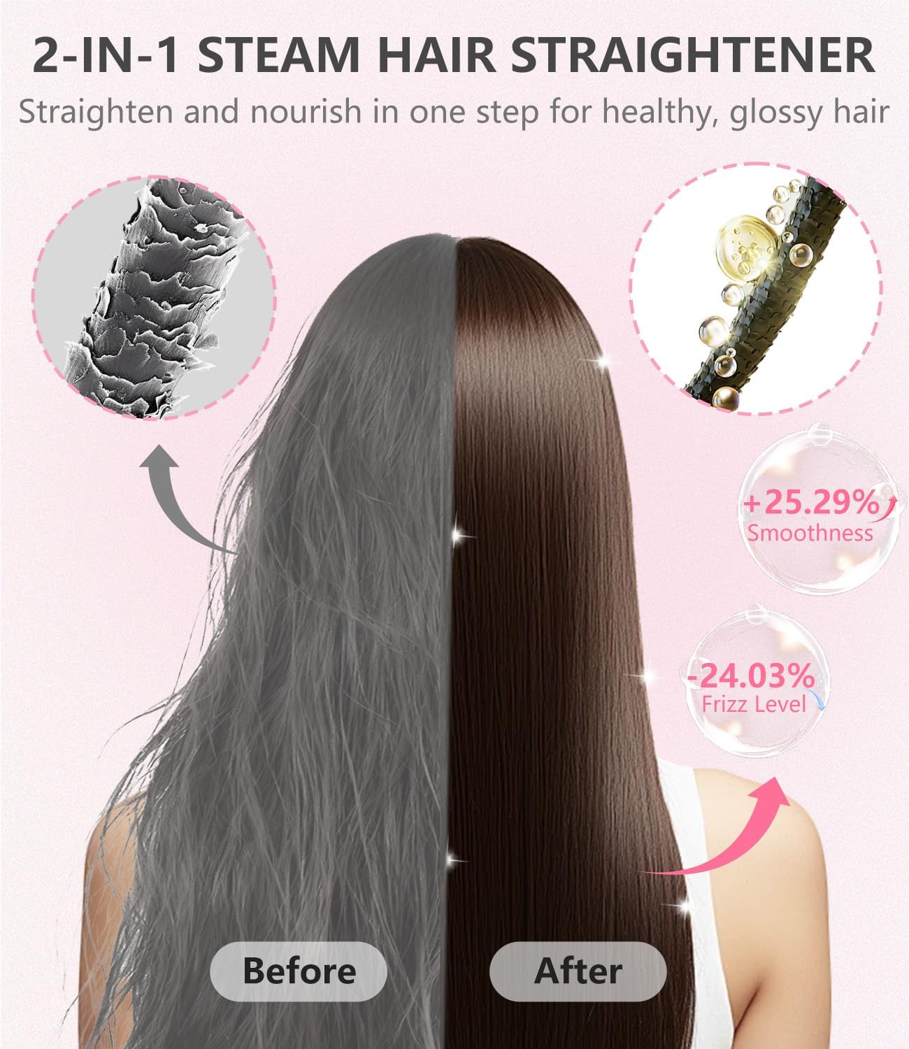 Steam Hair Straightener - 1.5'' Ceramic Flat Iron for Women | 2-in-1 Curler & Straightener, Infrared Technology, Nourishes & Smooths Hair