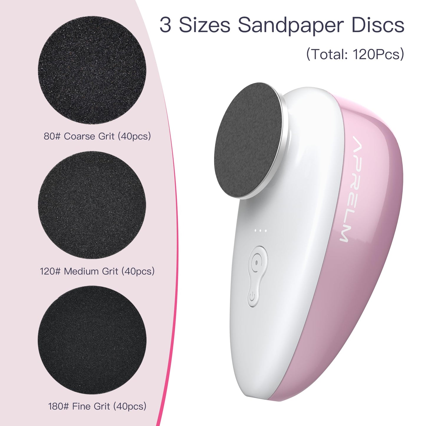 APRELM Rechargeable Electric Foot Callus Remover with 3-Sizes 120Pcs Sandpapers, Professional 1000RPM Electric Foot File with Organizer, Pedicure Tools Gifts for Women Men (E5 Pink-White)