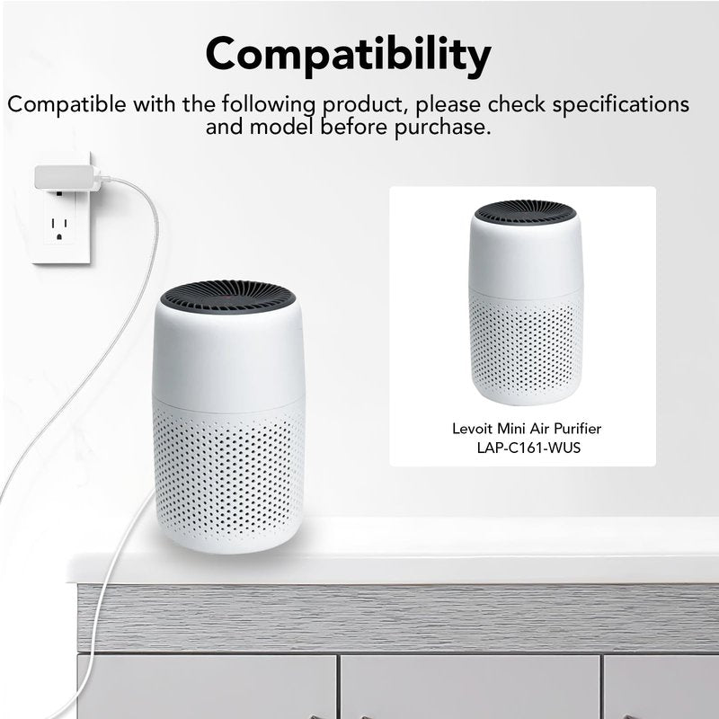12V Charger Compatible with Levoit Core Mini Air Purifier LAP-C161-WUS LAP-C161-KUS LAPC161WUS LAPC161KUS, AC Adapter Power Supply Chargeing Cable PSU White