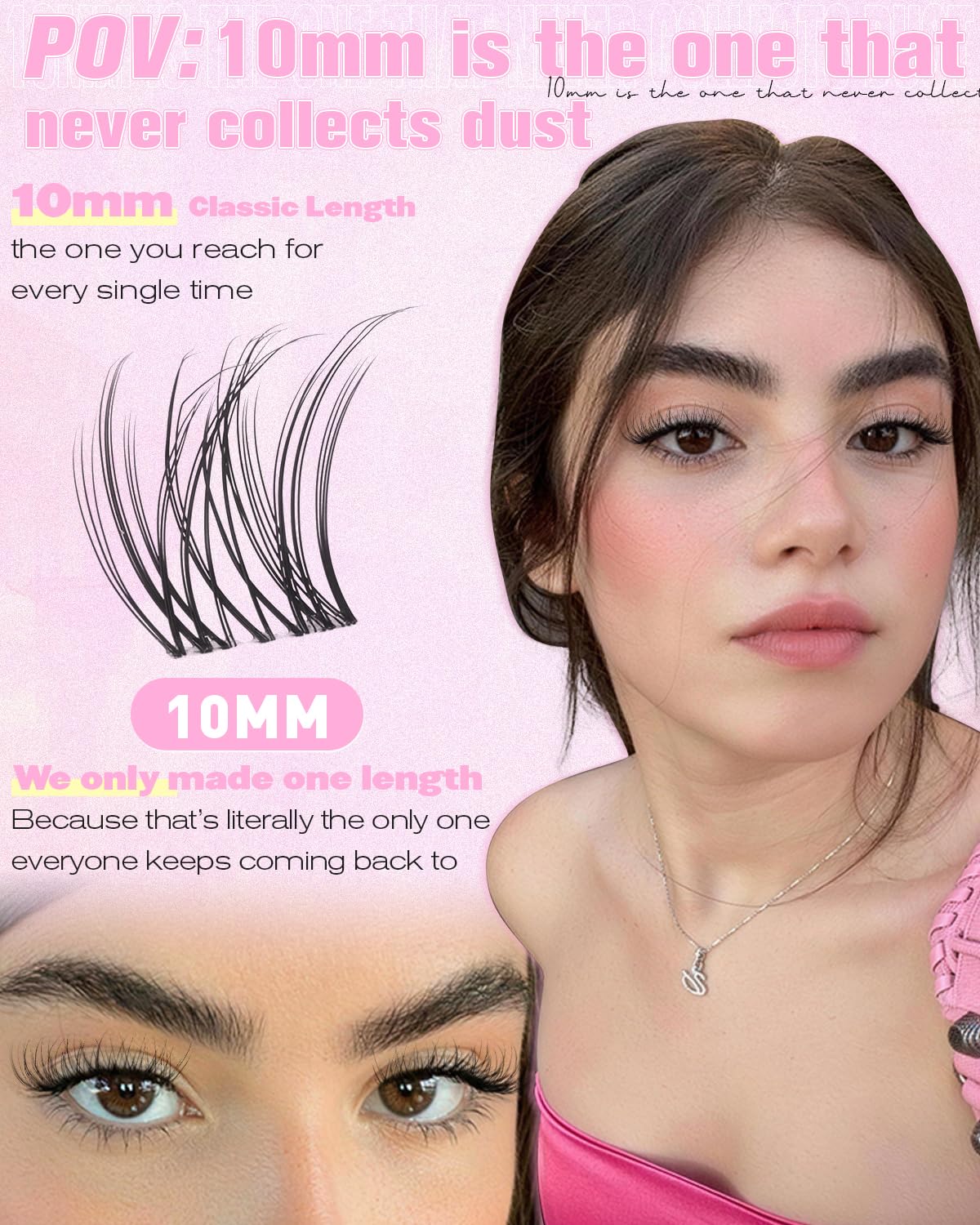 Natural Lash Clusters - 10mm Wispy Eyelash Extensions | C Curl Individual Lashes with Clear Band for Daily Wear