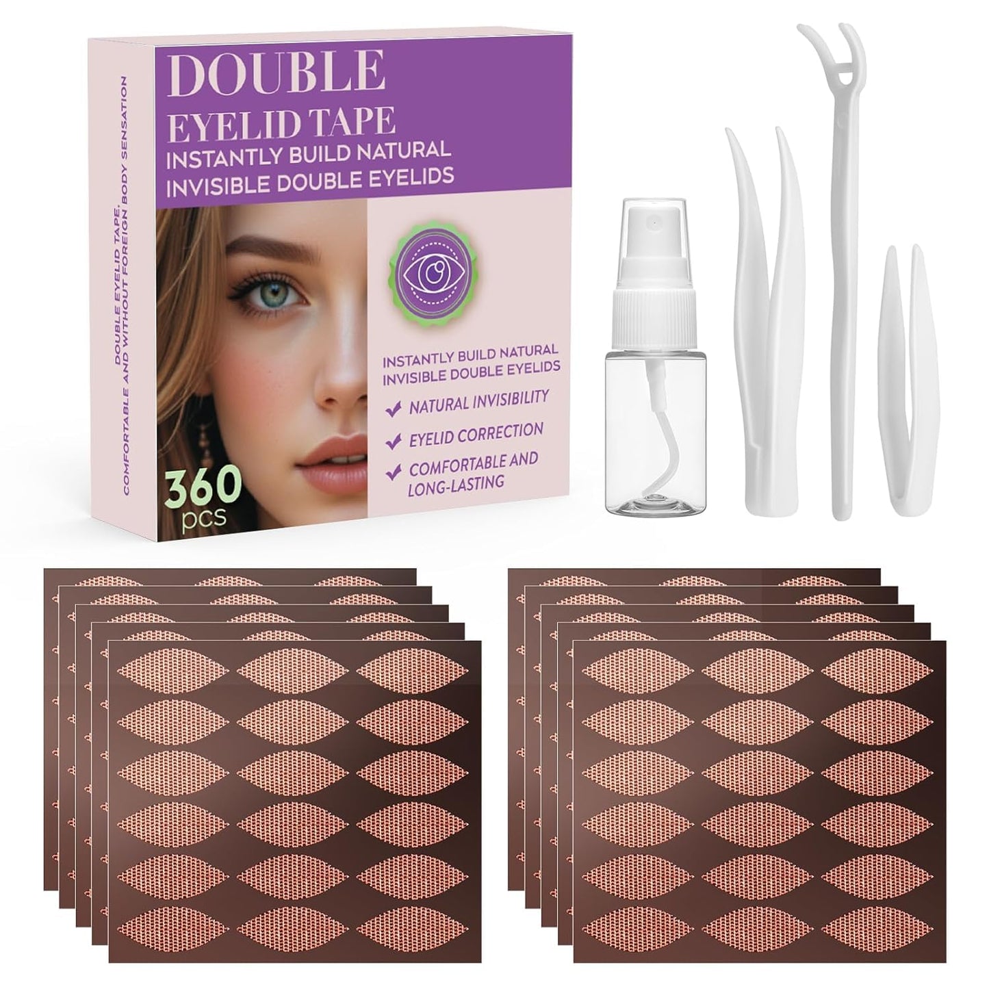 Majaium Natural Invisible Double Eyelid Tape 360pcs - Waterproof Lace Eye Lift Strips for Hooded/Sagging Eyes, Instant Enhancing Adhesive with Seamless Blend for All Eyelid Types
