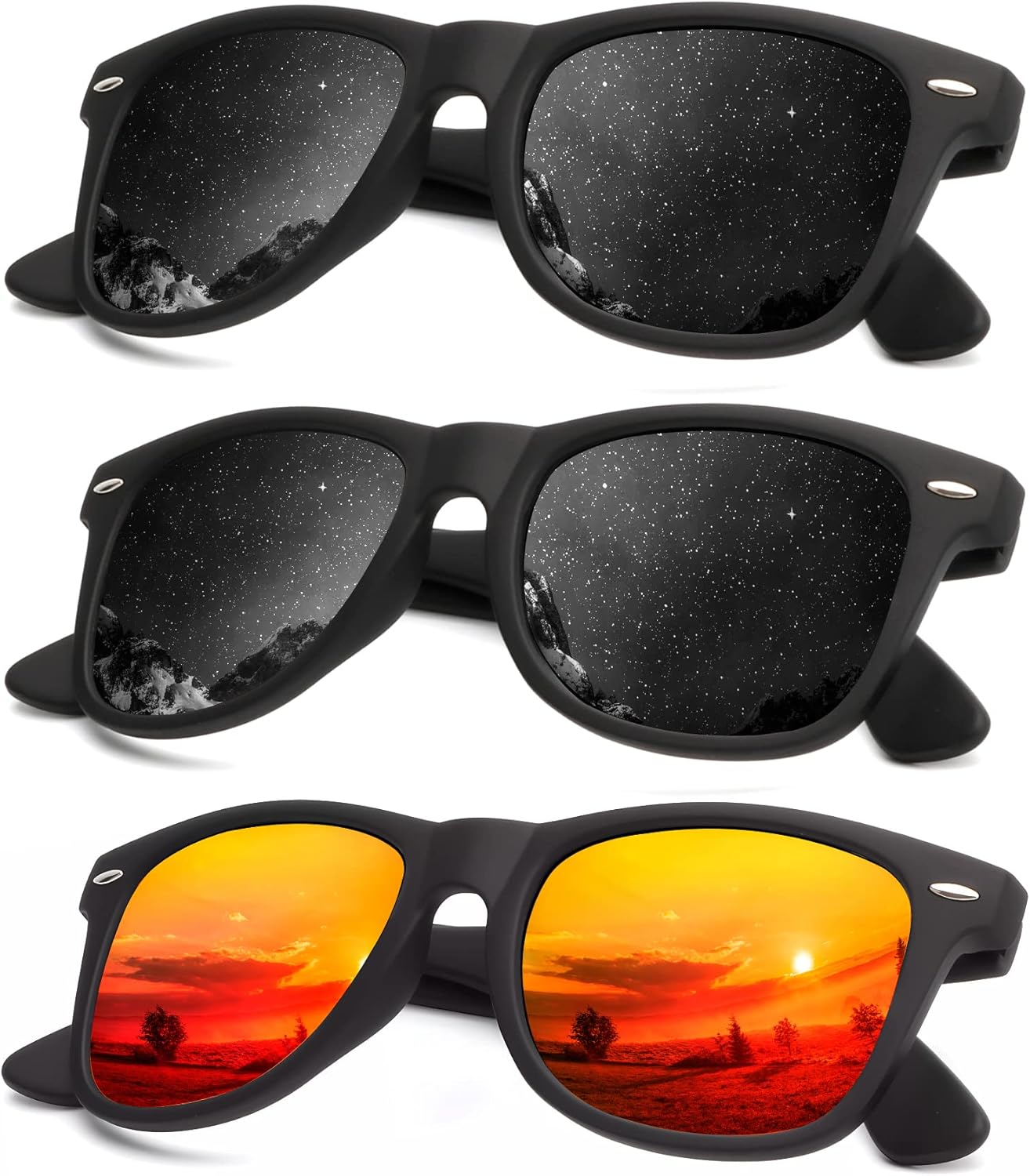 KALIYADI Polarized Sunglasses - Matte Finish, UV Blocking, Color Mirror Lenses | 3-Pack for Men & Women