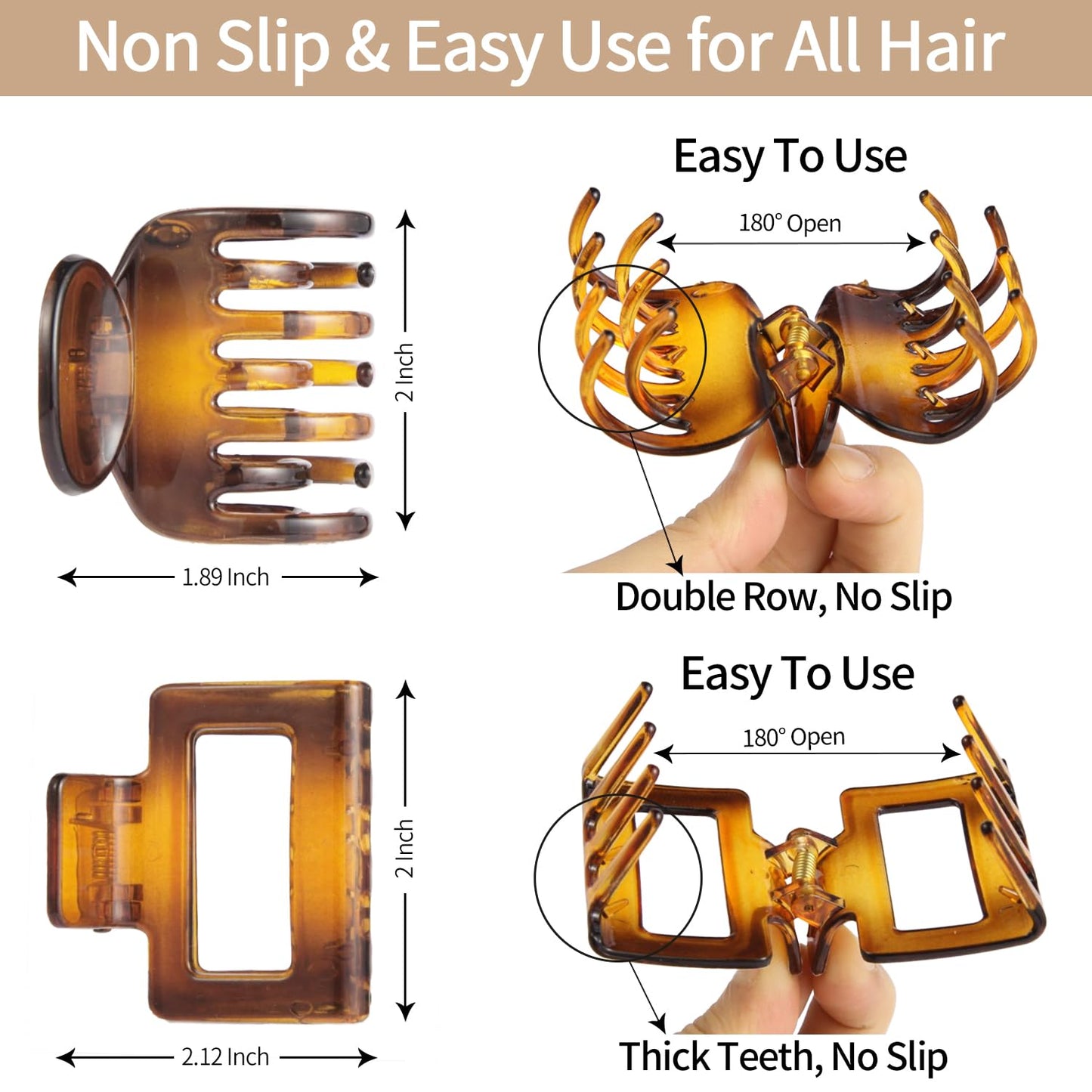 Medium Hair Clips for Women | 12-Pack Small Claw Clips for All Hair Types - No Slip, Double Row Design
