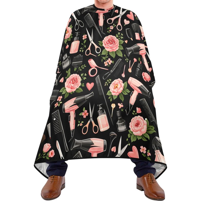 ALAZA Rose Flower Hairdresser Tools Print Black Waterproof Barber Cape for Men Women Beard Shaving Bib Apron Professional Hair Cutting Cloth, 65 x 55 inch
