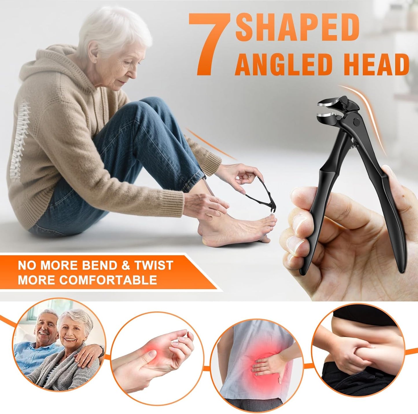 Toenail Clippers for Thick Nails - Long Handled Angled Head | Ideal for Seniors & Easy Grip