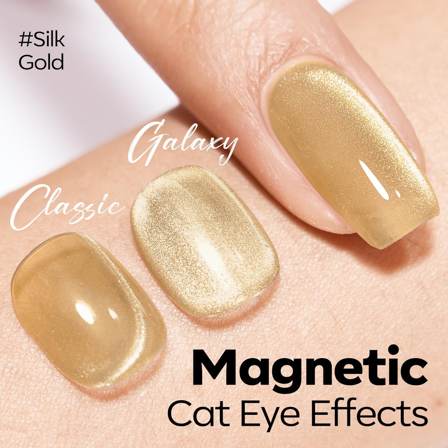 Modelones Nude Cat Eye Gel Nail Polish - 9D Holographic Gold Glitter & Pink Shimmer | 15ML Soak Off UV Formula