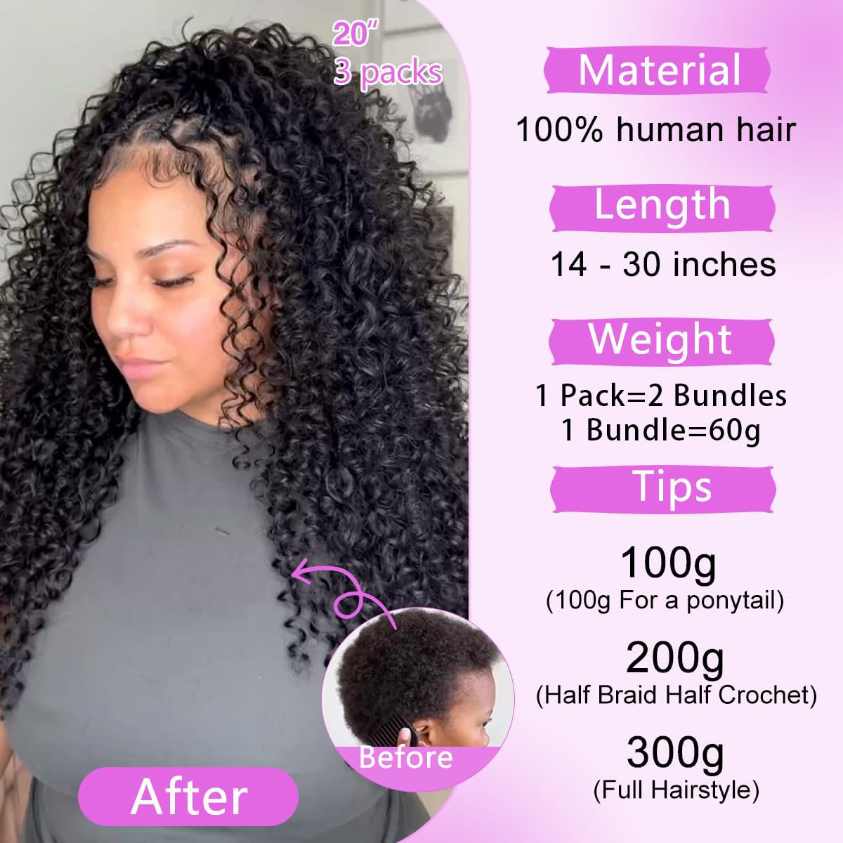 Human Crochet Hair for Black Women Deep Wave Crochet Human Hair Bundles 18 Inch 120g Pre-Separated Feather Crochet Human Hair Natural Black