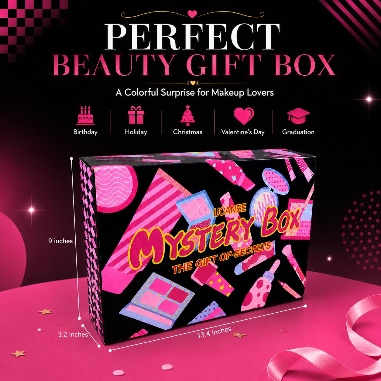 UCANBE Makeup Set Box, Assorted Makeup & Cosmetics Gift Box Worth $100, Beauty Set with Eyeshadow Palettes, Face Makeup, Glitter, Lip Products, Eye Makeup for Women