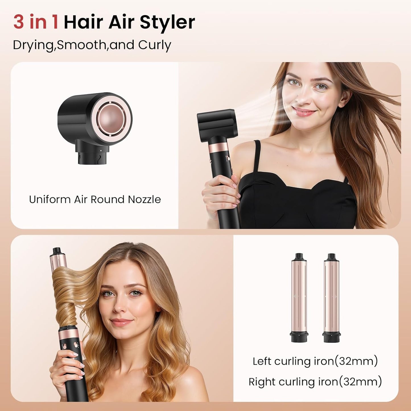 Dual Voltage Hair Styler - 3-in-1 High-Speed Hair Dryer & Auto-Wrap Curling Barrels | Travel-Friendly 110-240V with Bag