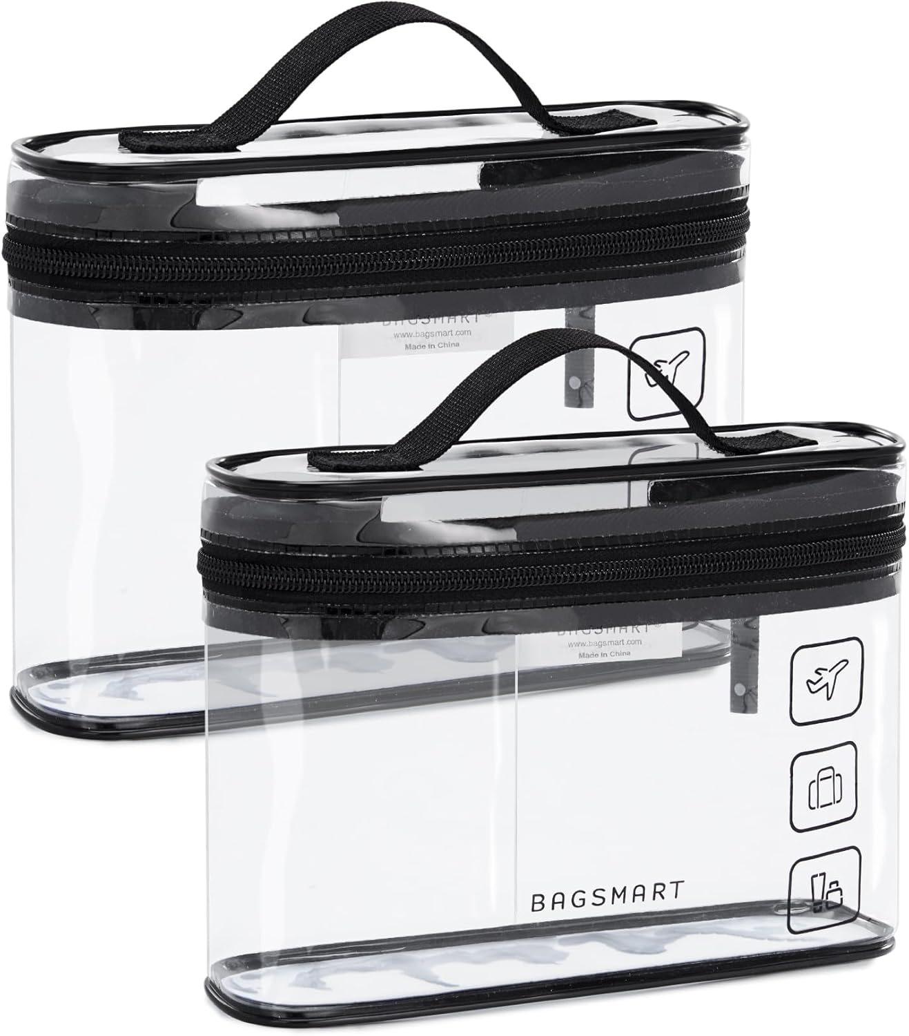 BAGSMART TSA Approved Toiletry Bag - 2 Pack Clear Makeup Organizer | Quart Size Travel Essentials, Black
