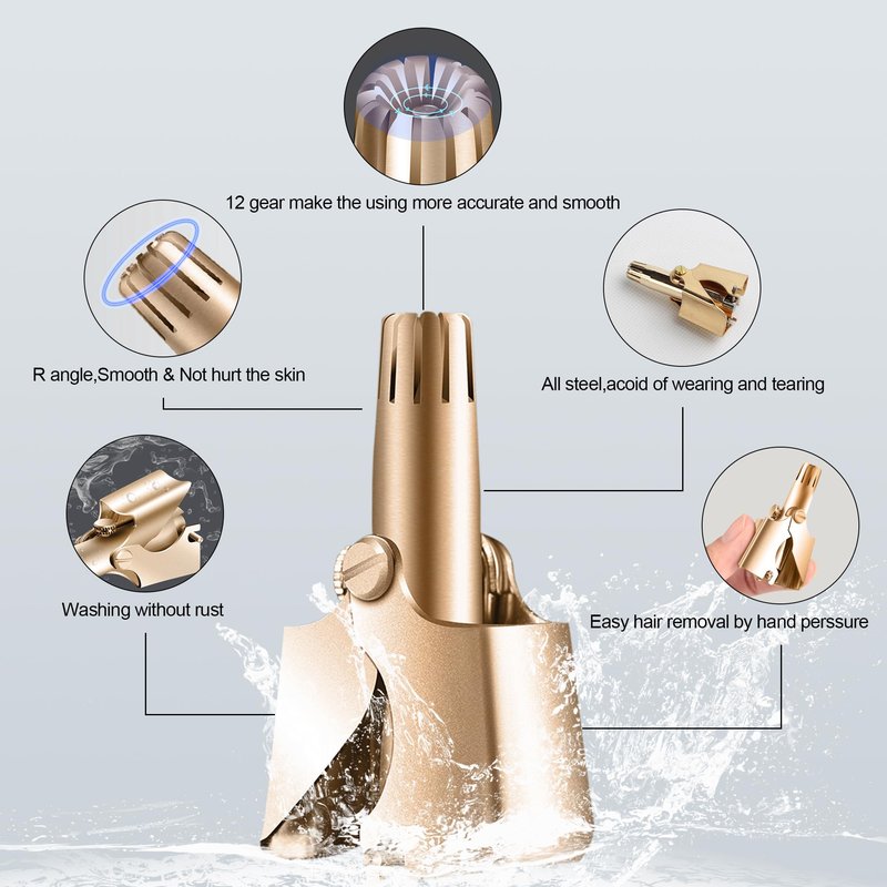 Numcoin Gold Nose Hair Trimmer for Men, Nose Trimmer for Men, Nose Trimmer, Manual, Waterproof, Hypoallergenic, Smooth Trimming, with Twelve Double-Edged Blades