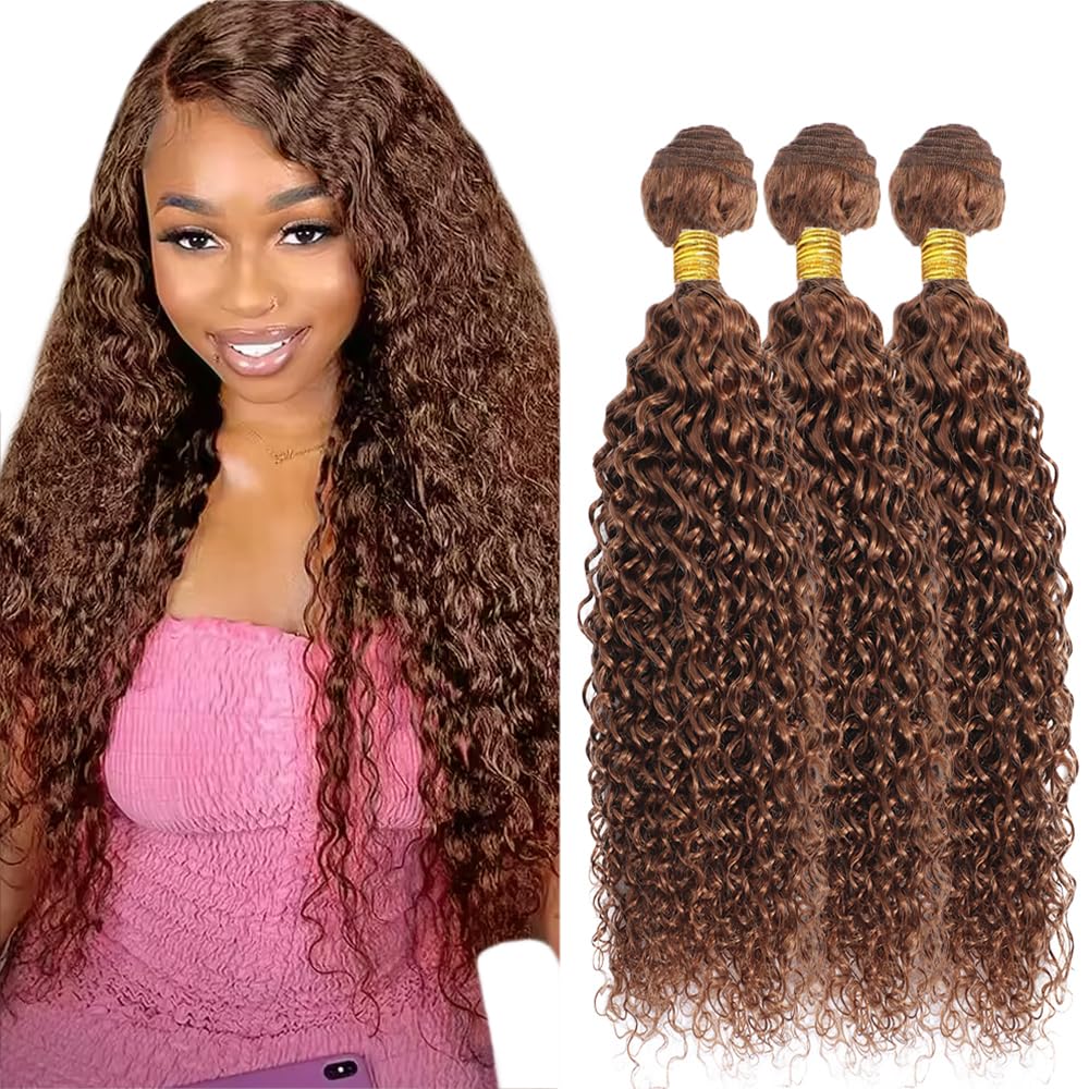 30 32 34 Inch #30 Brown Bundles Water Wave Bundles Human Hair Light Brown Water Wave Bundle Unprocessed Brazilian Virgin Weave Hair 3 Bundle 50 Gram Per Bundle for Black Women