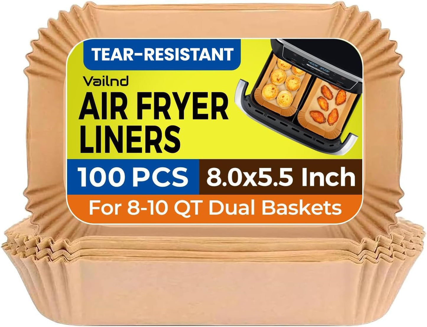 Air Fryer Paper Liners - 125 Pcs Non-Stick Parchment Paper for Microwave | 8-Inch Square, Bleach-Free