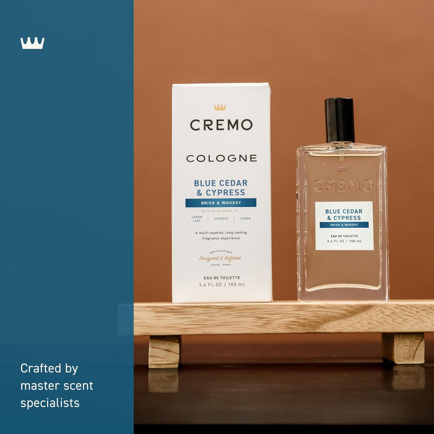 Cremo Cologne For Men - Blue Cedar & Cypress Woodsy Fragrance Spray | 3.4 Fl Oz, Multi-Layered Scent
