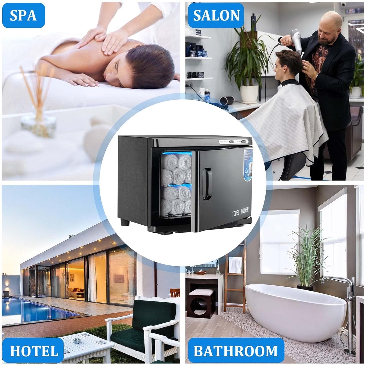 Towel Warmer Cabinet - 23L LED Hot Towel Heater for Spa & Salon | Quick Heating, Black Finish