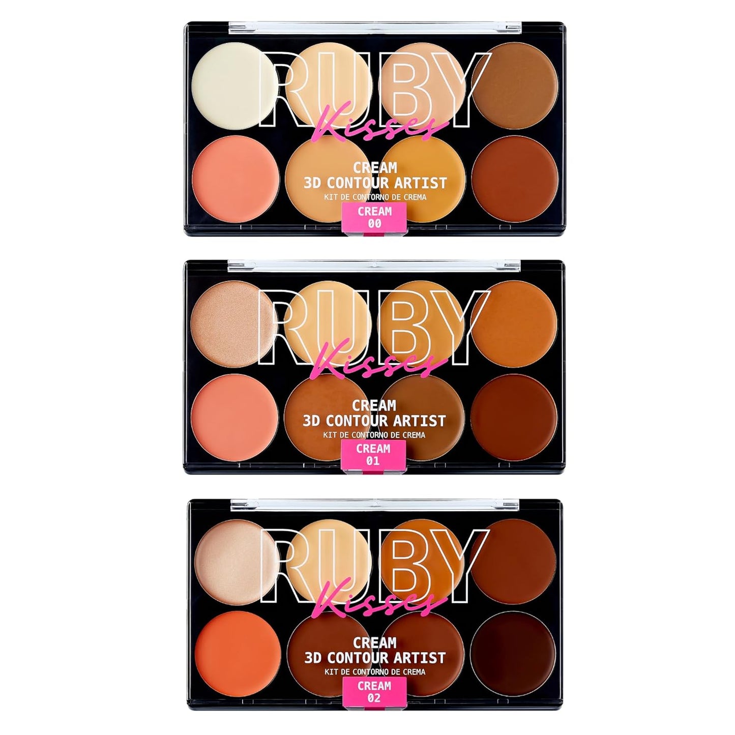 Ruby Kisses 3D Contour Cream Makeup Palette - Lightweight Multi-Palette for Sculpting & Highlighting | Dark Medium