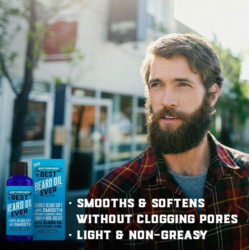 Just for Men The Best Beard Oil Ever, Supports Growth, Made with Vitamin E, Eucalyptus, Rosemary, and Jojoba Oil, Smoothes and Softens without clogging pores, Light & Nongreasy, 1 Fl Oz
