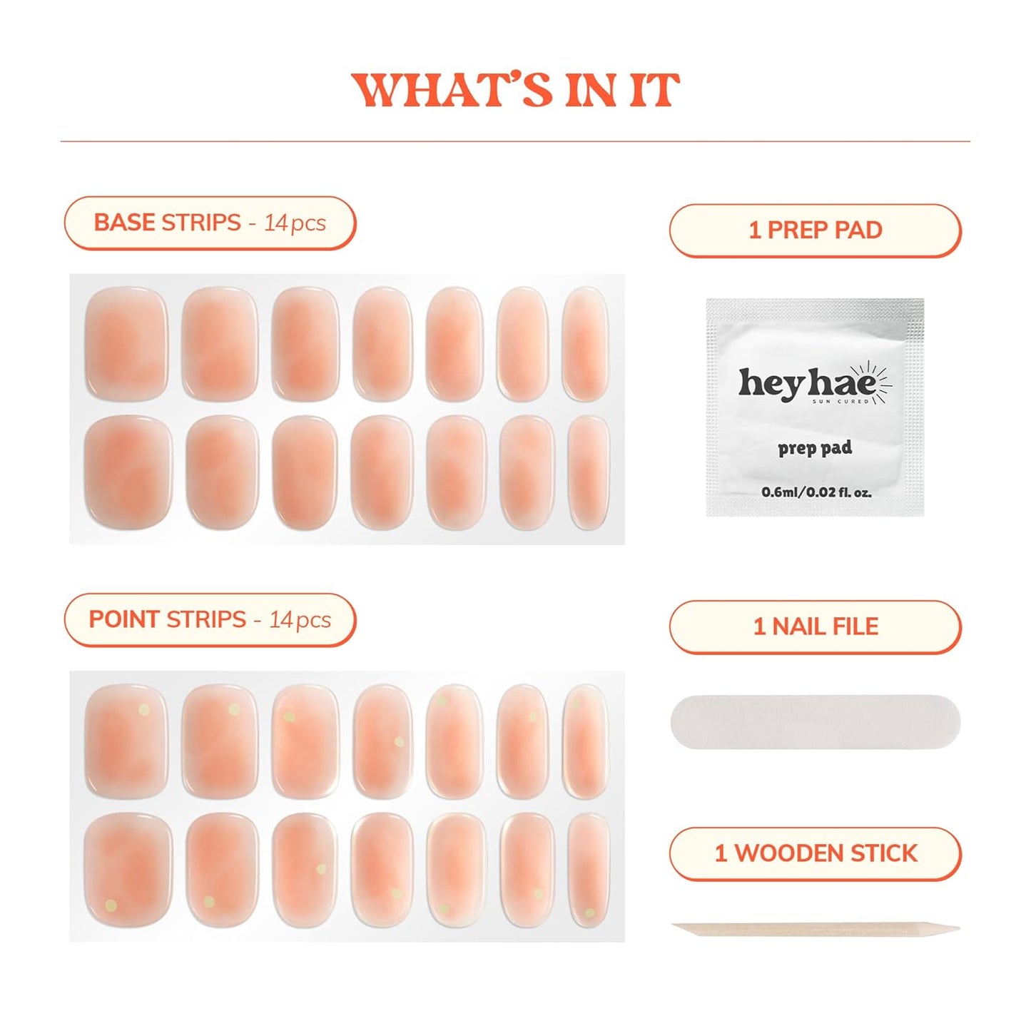Heyhae Semi Cured Gel Nail Strips - Easy Apply, No LED Lamp Needed | Summer Solid Orange | 28 Strips & Nail Tools Included