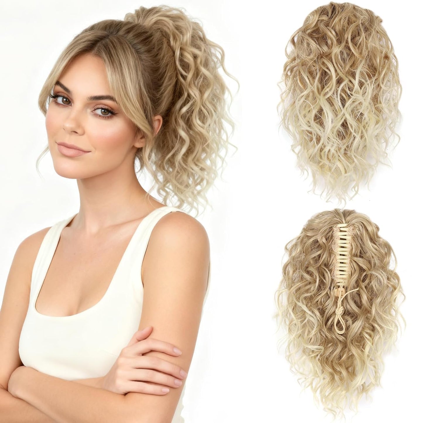 Claw Clip Ponytail Extension - 12 Inch Curly Synthetic Hair Extension | Chocolate Brown