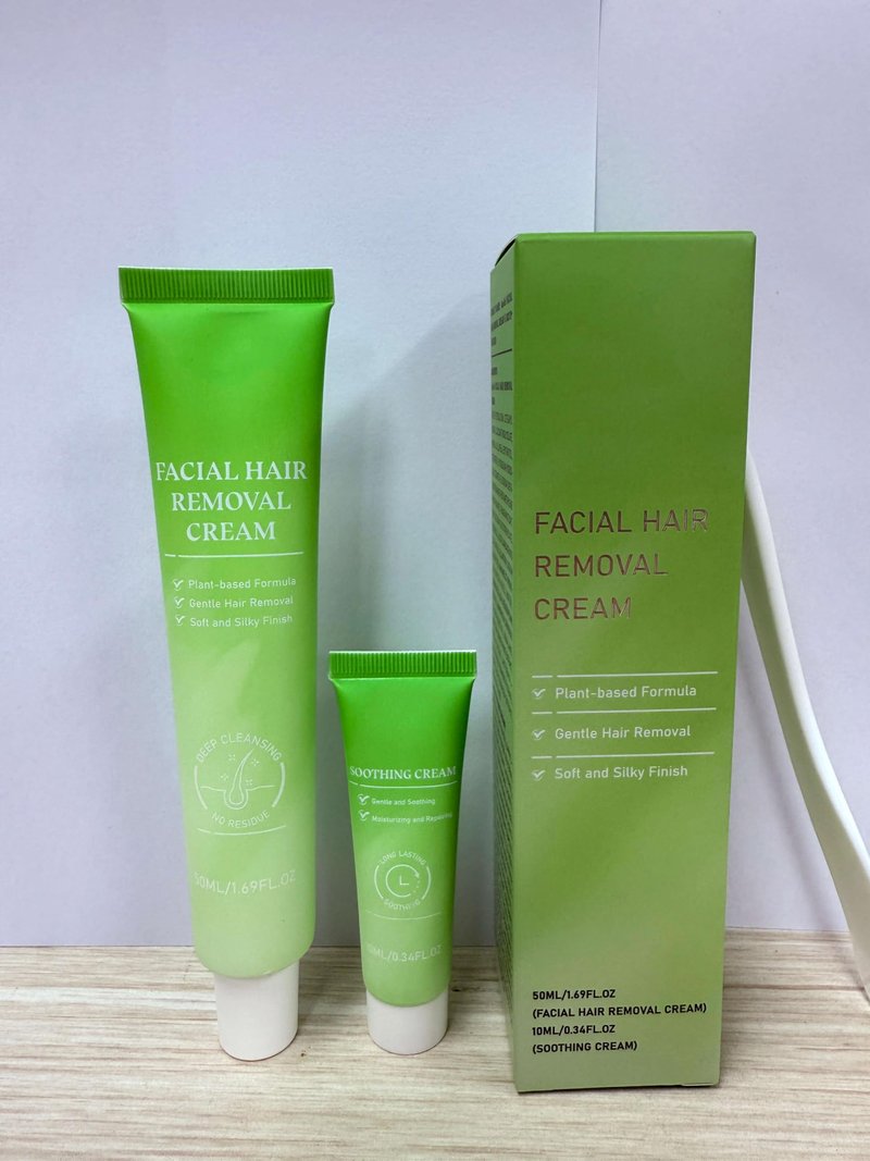 Facial Hair Removal for Women, 5-Minute Painless Face Hair Removal with Soothing Cream | At-Home Depilatory for Upper Lip, Chin & Sideburns | Sensitive Skin Friendly | Smooth Up to 7 Days, 4.06 Fl Oz