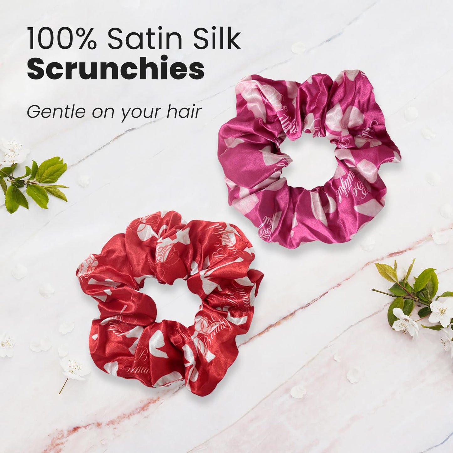 Cute Design Scrunchies - Elastic Hair Ties for All Hair Types | XL Soft Ponytail Set with Ribbon