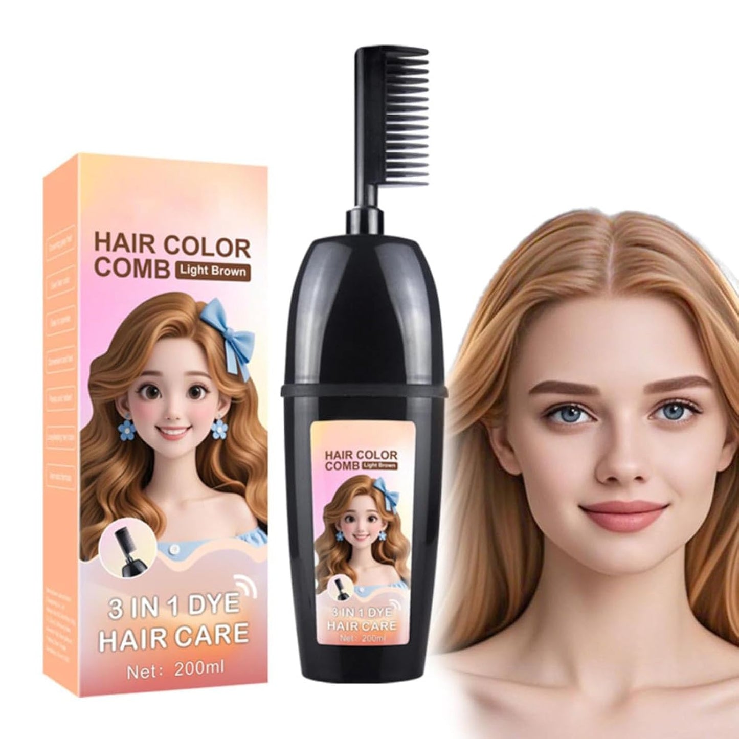 Herbal Hair Coloring Comb - 3-In-1 Easy At-Home Hair Color | Retro Red 200ml - Ammonia-Free, Nourishing Argan Oil & Ginseng