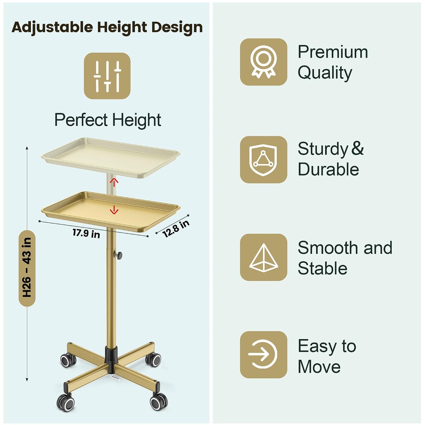 Salon Tray for Hair Stylists - Rolling Tattoo Tray Cart with Wheels | Mobile Trolley