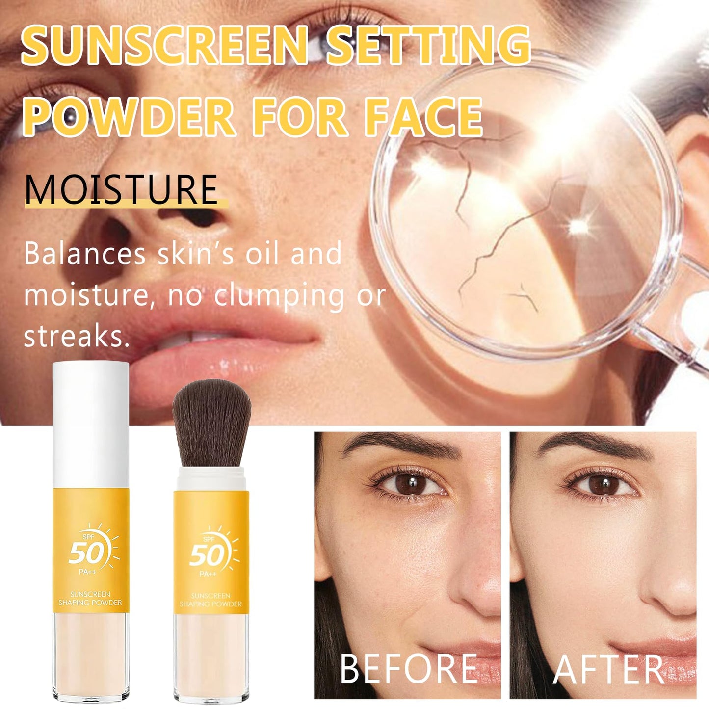 Mineral Sunscreen Setting Powder, SPF 50 Powder Sunscreen for Face & Scalp, Brush on Oil Control Hair Sunscreen Powder, Natural Matte Finish, Lasting Lightweight Breathable (Translucent)