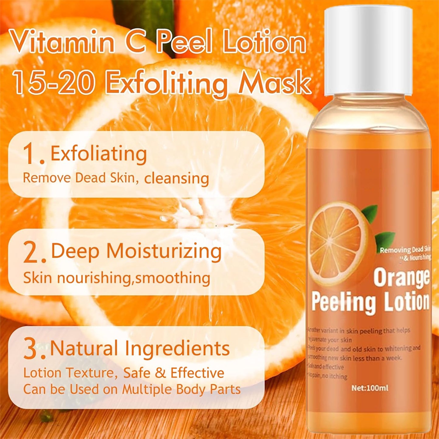 2PCS Orange Peeling Lotion, Body Peeling Lotion, Instant Exfoliation Dead Skin Remover Peeling Gel for Skin Body Face Neck Knees Foot