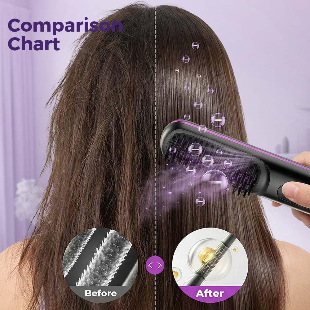 Go Brush Pro Cordless Straightening Brush - Fast Heating, 3 Temp Settings, Ionic & Ceramic Care | USB-C Rechargeable for Short Hair (Black)