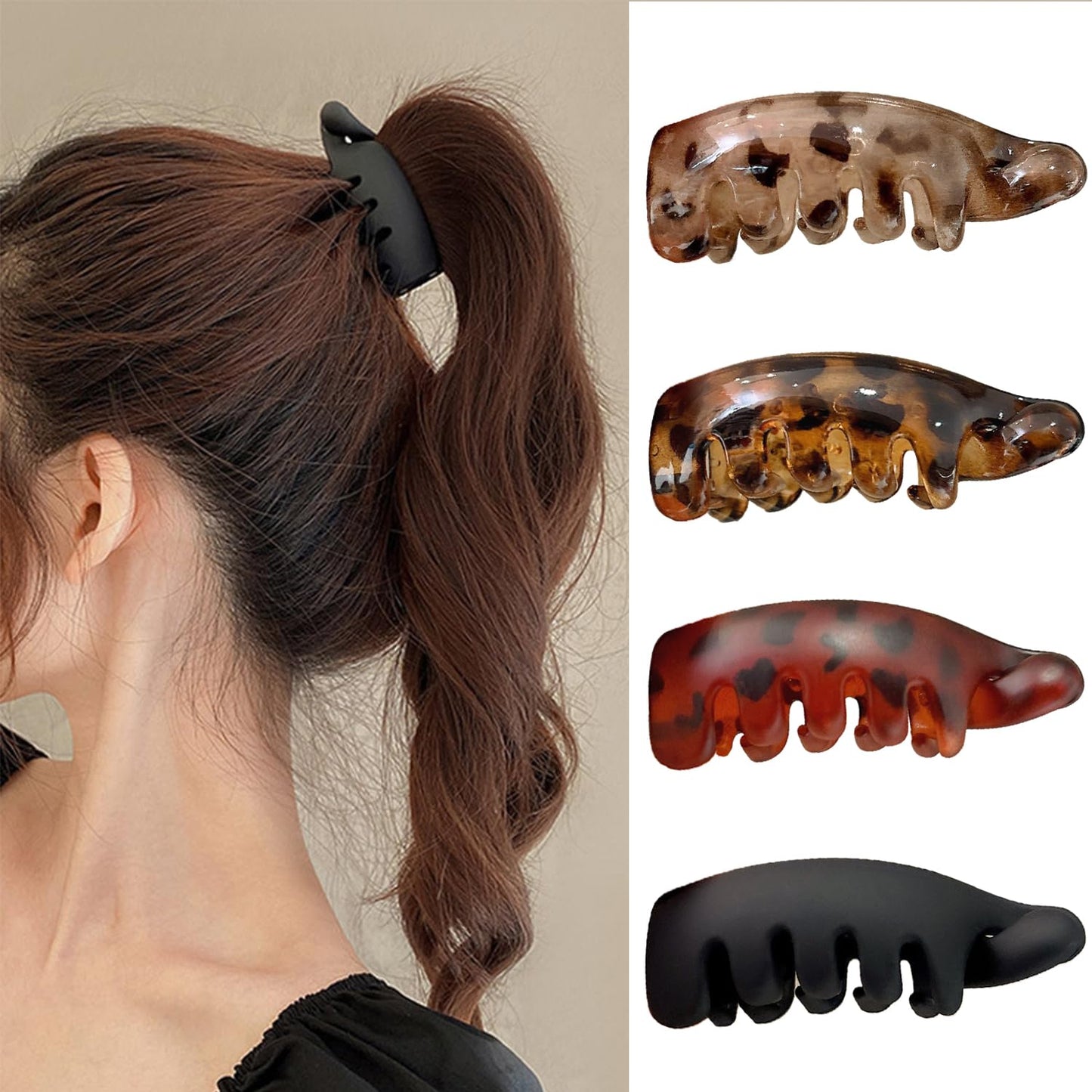 Square Hair Claw Clips - 3 Pcs Medium Matte Hair Clips | Strong Hold Non-Slip Acrylic in Amber & Coffee