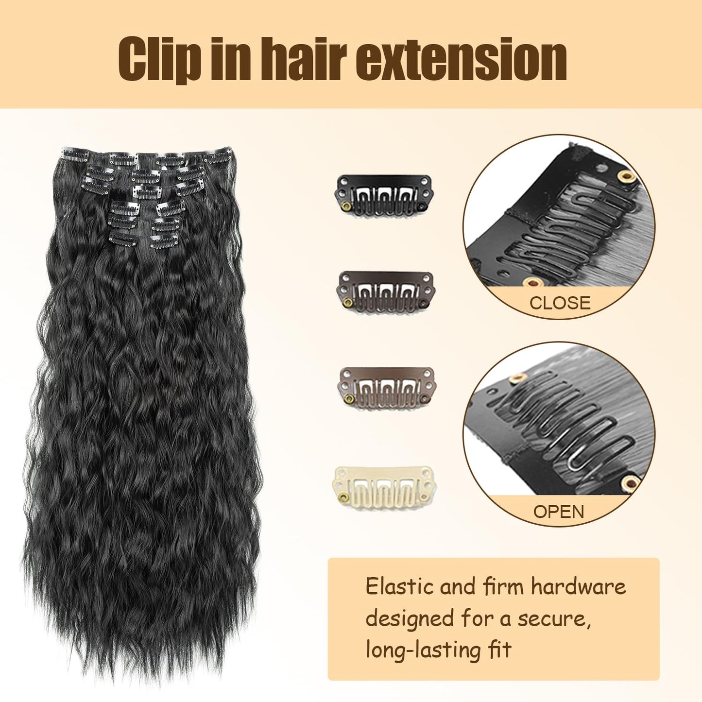 #1B Long Wave Clip in Hair Extensions Real Human Hair, 16 Inch 120g/7Pcs,Full Shine Remy Human Hair,Natural Black Clip ins Brazilian Virgin Human Hair Extensions