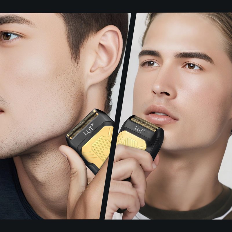 LQTⓇ Mini Foil Shaver, Portable Cordless Electric Shaver for Men, Equipped with a Set of Replacement Heads, USB-C Charging Cable, and Cleaning Brush, Suitable for Travel and Home use (Black)