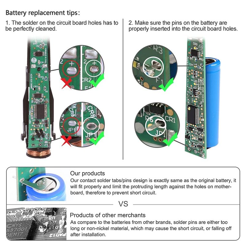 Upgraded Version: 800 mAh 3.7v Li-ion Electric Toothbrush Replacement Battery Compatible with Philips HX9340 HX6930 HX6750 HX6530 HX6320 HX6950 HX9350 HX6920 HX6910 HX6710 with pins for Circuit Board