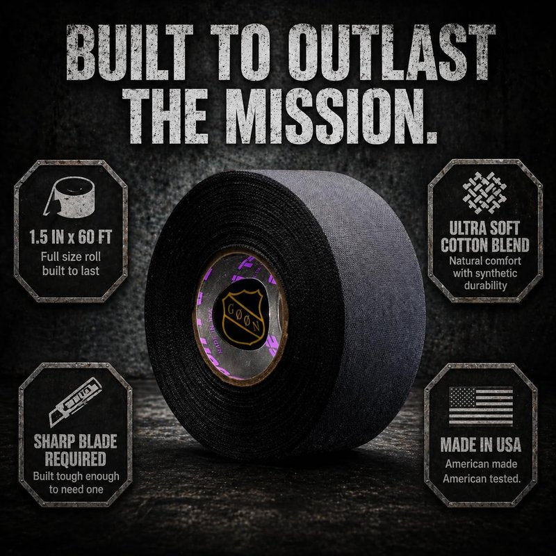 Goon Tape Raid Tape 1.5 in x 60 FT – Premium Moisture-Wicking Tactical Gun Grip Tape for Firearms, AR, Pistol, Handguard, Magazines – Cotton & Synthetic Blend (Black)