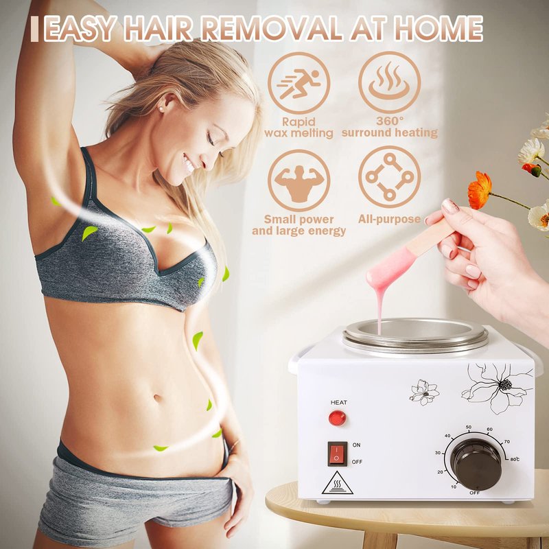 600ML Wax Warmer for Hair Removal, Professional Waxing Heater Pot with Adjustable Temperature for Women Men, with 20 Wooden Wax Sticks