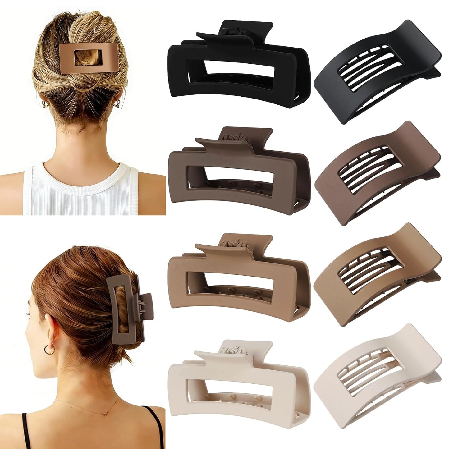 Hair Clips for Women - 8 Pack Large Matte No-Slip French Claw Clips | Ideal for Thick & Curly Hair (Brown)