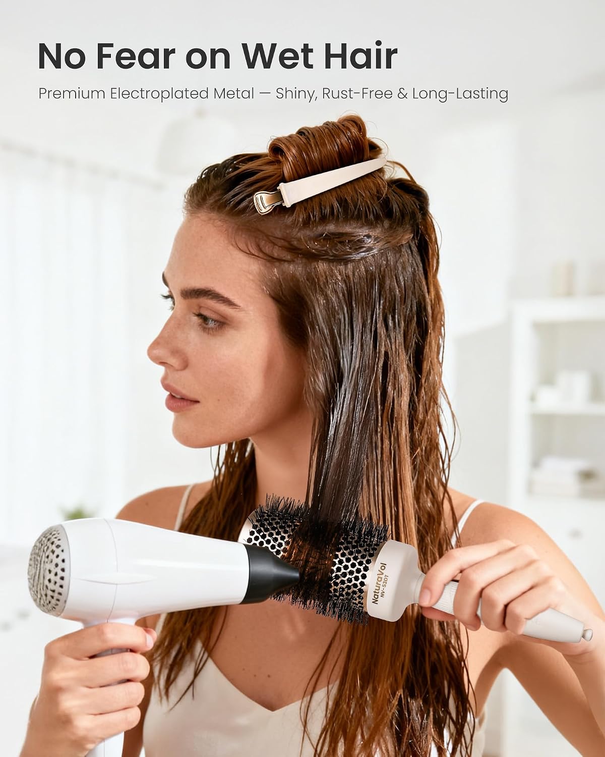 4.8" Hair Clips for Styling - No-Crease Duckbill Clips with Silicone Band for Thick, Curly Hair | 6-Pack, Desert Titanium