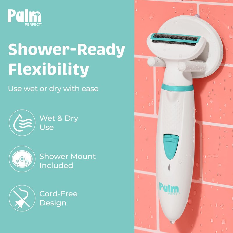 PalmPerfect Rechargeable Shaver for Women – Waterproof Electric Razor with Built-in LED Light – Includes Space-Saving Shower Wall Mount and USB Charging Cable – Safe for All Body Parts