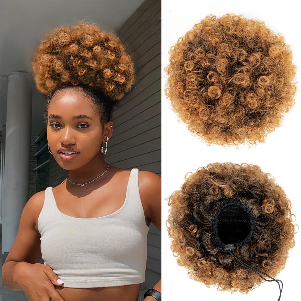 Afro Puff Drawstring Ponytail for Black Women - Premium Ombre Gray Bun | Stylish & Versatile Hair Accessory