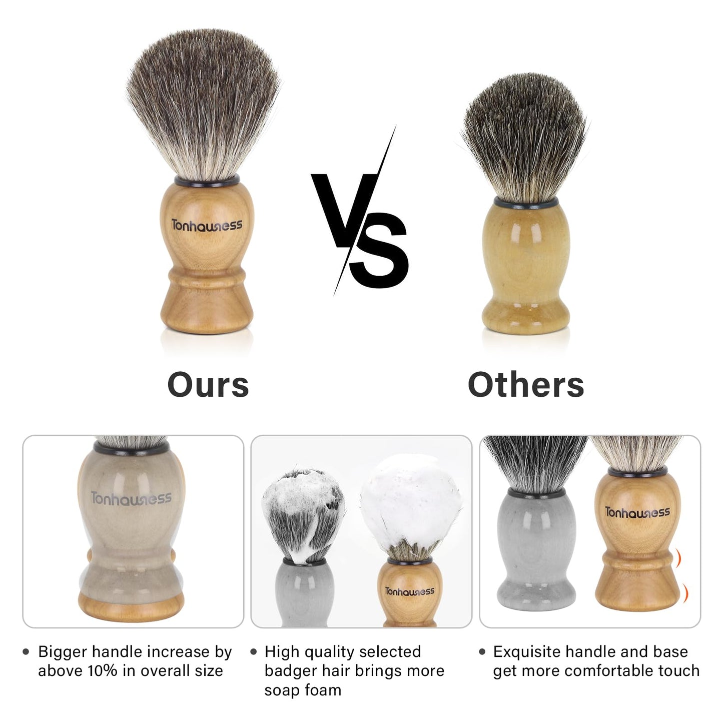 Tonhawness Shaving Brush Kit for Men, 4 in 1 Shaving Brush Set Includes Pure Badger Shaving Brush, Shaving Soap and Stainless Steel Shaving Bowl & Stand for Men’s Barber Shave Gift