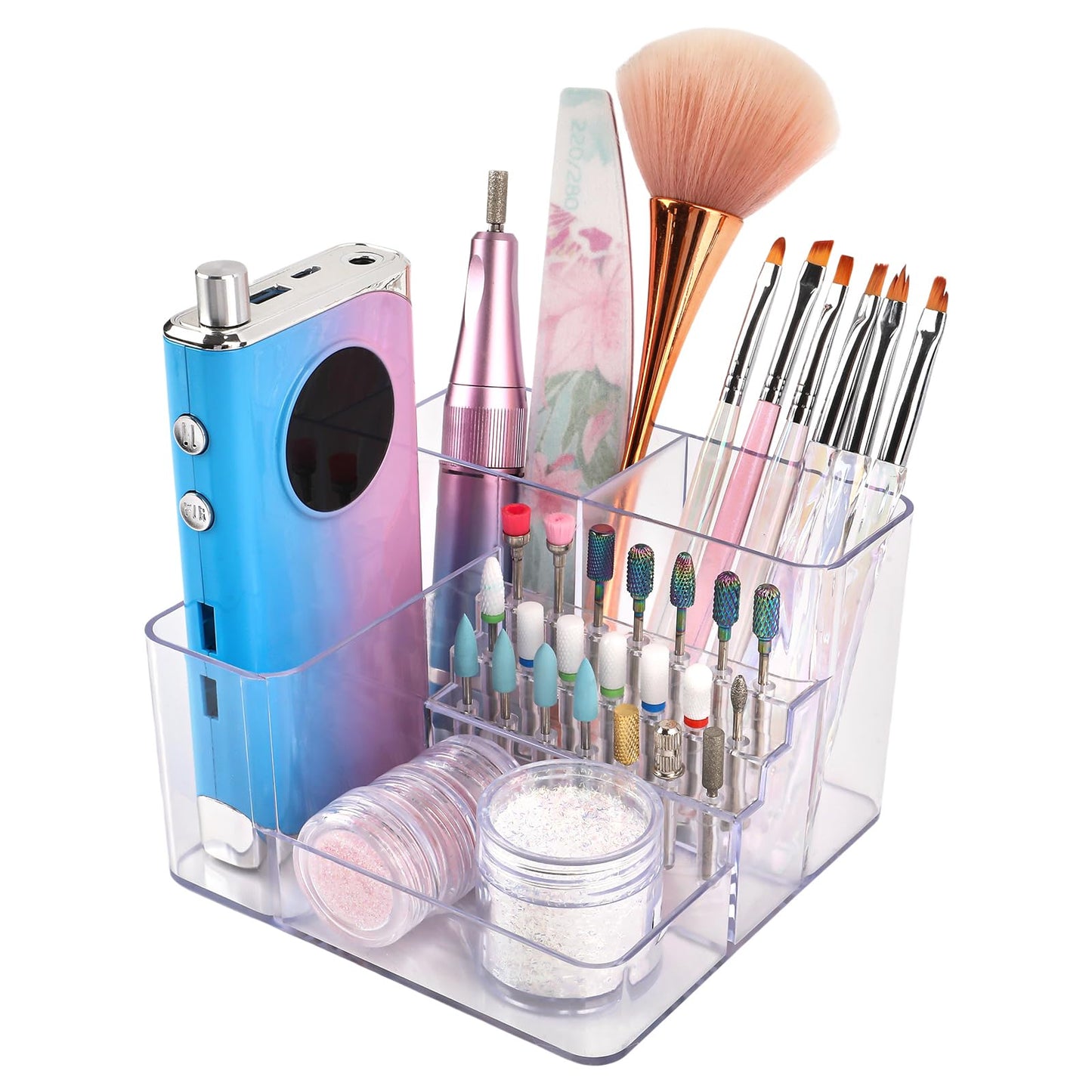YINGJEE Nail Drill Holder, 21 Holes Nail Drill Machine & Bits Storage Box, Acrylic Nail Drill Bit Holder Professional Nail Tools Organizer, Nail Desk Organizer for Nail Tech